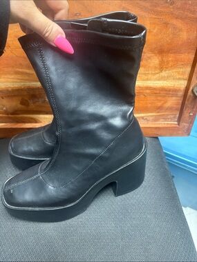 Zara Black Platform Mid-Calf Heeled Boots